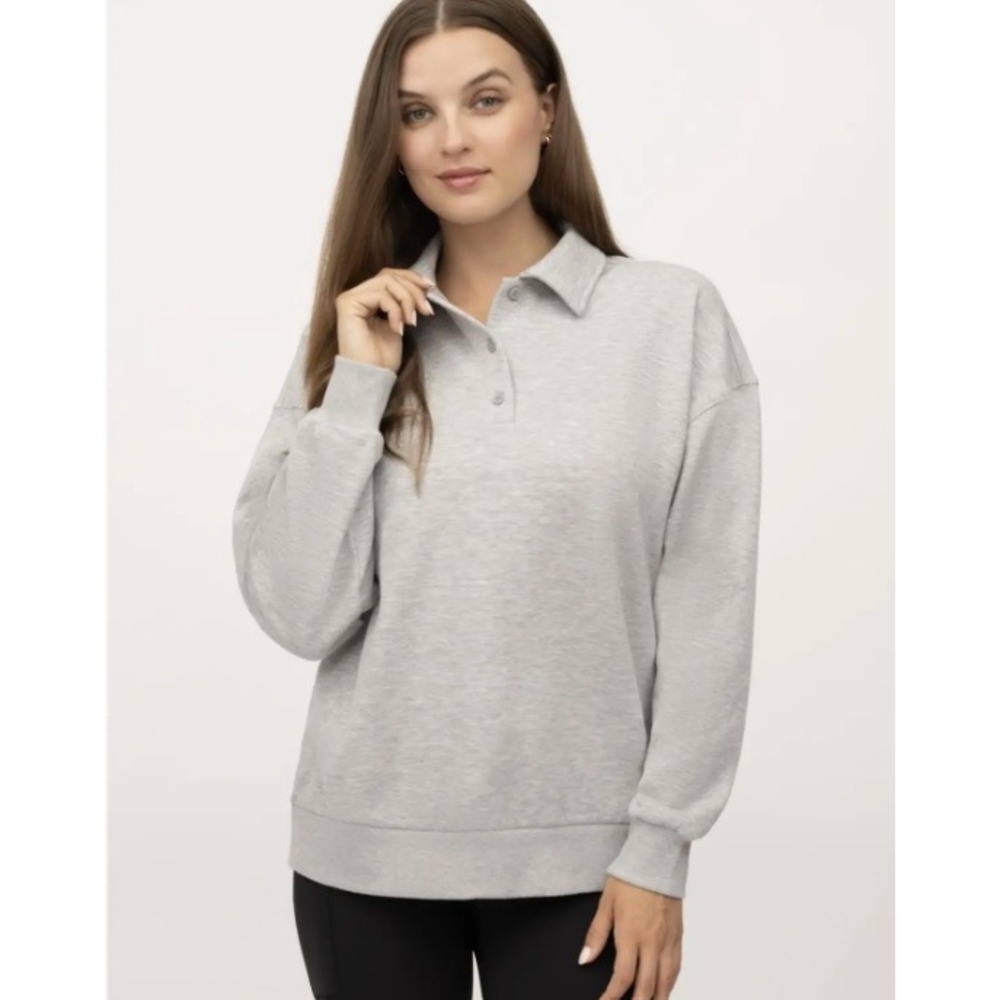 Yogalicious Cloud Plush Grove‎ Cozy Polo Sweatshirt Heather Gray Medium